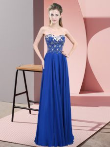 Elegant Blue Zipper Prom Party Dress Beading Sleeveless Floor Length