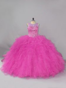 Custom Made Sleeveless Lace Up Beading and Ruffles Quince Ball Gowns