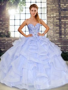 Stylish Lavender Sweet 16 Dresses Military Ball and Sweet 16 and Quinceanera with Beading and Ruffles Sweetheart Sleevel