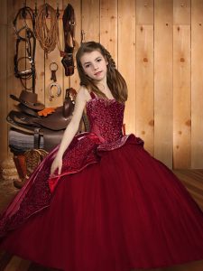 Floor Length Ball Gowns Sleeveless Burgundy Pageant Dress for Teens Lace Up