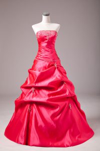 Beading and Appliques Ball Gown Prom Dress Hot Pink Lace Up Sleeveless Floor Length