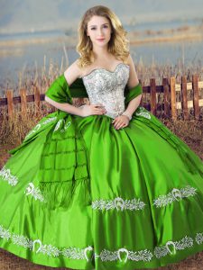 Sumptuous Green Ball Gown Prom Dress Sweet 16 and Quinceanera with Beading and Embroidery Sweetheart Sleeveless Lace Up