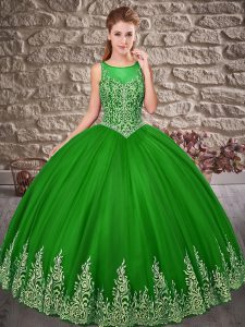 Noble Green Ball Gowns Embroidery Sweet 16 Quinceanera Dress Lace Up Tulle Sleeveless Floor Length
