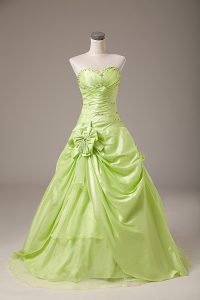 Sweetheart Sleeveless Organza Quinceanera Gown Beading and Hand Made Flower Lace Up