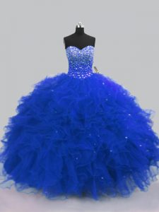 Fantastic Royal Blue Sleeveless Beading and Ruffles Floor Length Quince Ball Gowns
