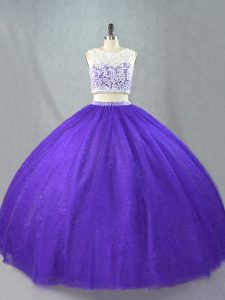 Super Sleeveless Floor Length Appliques Zipper Sweet 16 Dresses with Purple