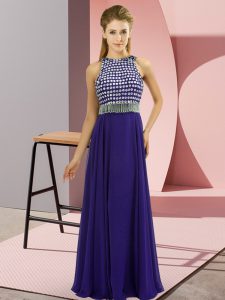 Graceful Beading Prom Dress Purple Side Zipper Sleeveless Floor Length