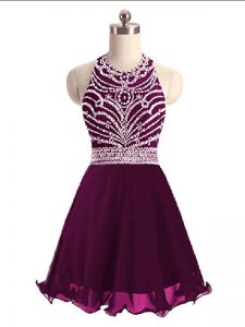 Mini Length Purple Juniors Party Dress Scoop Sleeveless Lace Up