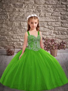 Floor Length Kids Formal Wear Straps Sleeveless Lace Up