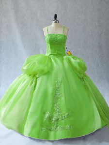 Ball Gowns Organza Straps Sleeveless Appliques Floor Length Lace Up Sweet 16 Dress