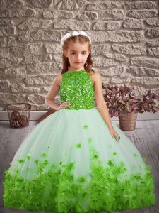 Trendy Sleeveless Floor Length Lace and Appliques Backless Little Girl Pageant Dress with Multi-color