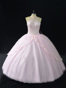 Affordable Pink Sleeveless Beading and Appliques 15 Quinceanera Dress