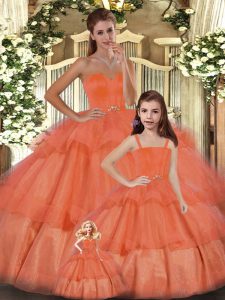 Orange Lace Up Sweetheart Ruffled Layers Vestidos de Quinceanera Organza Sleeveless
