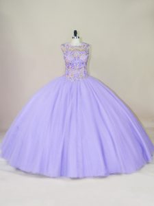Colorful Scoop Sleeveless Quinceanera Gown Floor Length Beading Lavender Tulle