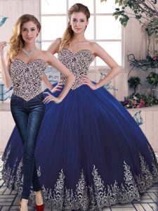 Sleeveless Lace Up Floor Length Beading and Embroidery Quince Ball Gowns