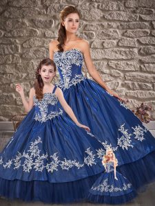 Royal Blue Taffeta Lace Up Sweet 16 Dress Sleeveless Floor Length Appliques
