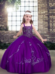 Purple Ball Gowns Tulle Straps Sleeveless Beading Floor Length Lace Up Little Girls Pageant Dress Wholesale