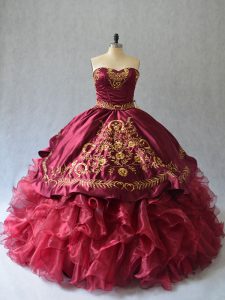 Sleeveless Brush Train Lace Up Beading and Embroidery Quinceanera Dress