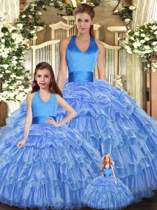Gorgeous Baby Blue Sleeveless Ruffles and Pick Ups Floor Length 15 Quinceanera Dress