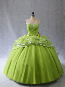 Graceful Sleeveless Brush Train Lace Up Appliques and Ruffles Ball Gown Prom Dress