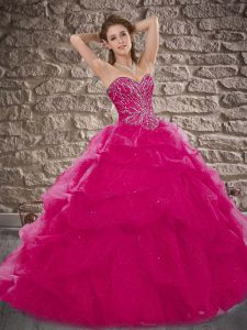 Delicate Tulle Sleeveless 15 Quinceanera Dress Brush Train and Beading and Pick Ups