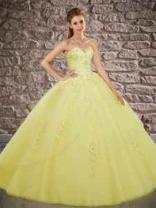 Yellow Ball Gowns Appliques 15 Quinceanera Dress Lace Up Tulle Sleeveless