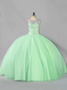 Flare Floor Length Lace Up Sweet 16 Quinceanera Dress Apple Green for Sweet 16 with Sequins
