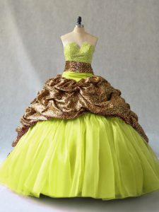 Extravagant Yellow Green V-neck Neckline Beading Ball Gown Prom Dress Sleeveless Lace Up