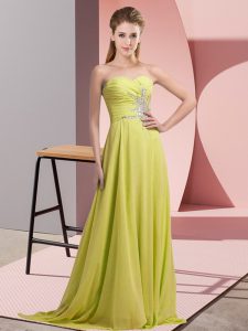 Empire Celebrity Dress Yellow Green Sweetheart Chiffon Sleeveless Floor Length Lace Up