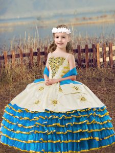 Elegant Ball Gowns Little Girls Pageant Dress Baby Blue Straps Organza Sleeveless Floor Length Lace Up