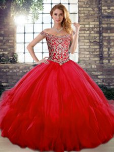 Superior Red Sweet 16 Quinceanera Dress Military Ball and Sweet 16 and Quinceanera with Beading and Ruffles Off The Shou