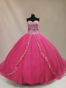 Edgy Sleeveless Court Train Lace Up Beading Ball Gown Prom Dress