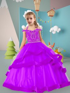 Graceful Tulle Sleeveless Floor Length Little Girl Pageant Dress and Beading and Ruffled Layers