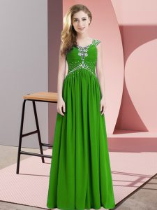 Flare Green Cap Sleeves Chiffon Lace Up Prom Dress for Prom and Party and Military Ball