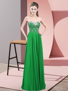 Excellent Sweetheart Sleeveless Prom Dress Floor Length Beading Green Chiffon