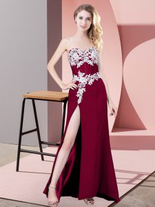 Fuchsia Chiffon Zipper Sweetheart Sleeveless Floor Length Celebrity Style Dress Lace and Appliques