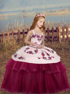 Tulle Sleeveless Floor Length Kids Pageant Dress and Embroidery