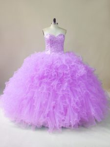 Lovely Sleeveless Lace Up Floor Length Beading and Ruffles Ball Gown Prom Dress