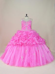 Sleeveless Brush Train Beading and Appliques and Pick Ups Lace Up Ball Gown Prom Dress