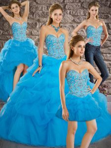 Baby Blue Sweetheart Neckline Beading and Pick Ups Vestidos de Quinceanera Sleeveless Lace Up