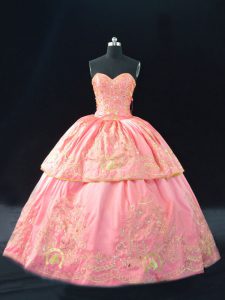 Pink Sleeveless Embroidery Quince Ball Gowns