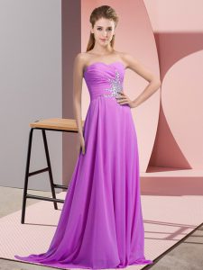 Low Price Halter Top Sleeveless Chiffon Prom Dresses Beading and Ruching Lace Up