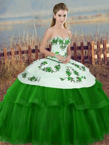 Embroidery and Bowknot Quince Ball Gowns Green Lace Up Sleeveless Floor Length