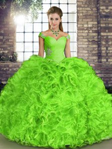 Cheap Off The Shoulder Sleeveless Quinceanera Gown Floor Length Beading and Ruffles Organza
