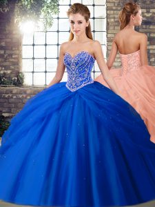 Royal Blue Sweetheart Lace Up Beading and Pick Ups Sweet 16 Quinceanera Dress Brush Train Sleeveless