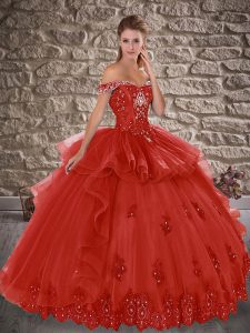 Exquisite Floor Length Lace Up Quinceanera Gowns Wine Red for Military Ball and Sweet 16 and Quinceanera with Beading an