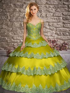 Clearance Satin Sleeveless Floor Length Quinceanera Dress and Appliques and Ruffled Layers