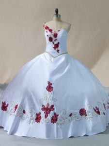 White One Shoulder Lace Up Embroidery Vestidos de Quinceanera Sleeveless