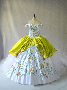 Sleeveless Lace Up Floor Length Embroidery and Ruffles 15th Birthday Dress