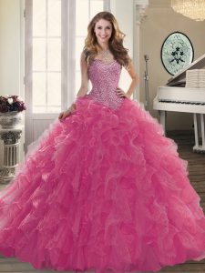 Great Organza Sleeveless Quinceanera Gowns Brush Train and Beading and Ruffles